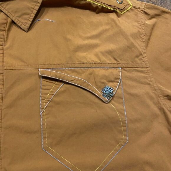 Pelle Pelle Big & Tall Y2K Vintage Rustic Brown Snap Button Polo Shirt 3XL - Picture 5 of 11